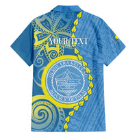 Personalised Palau Independence Day Family Matching Short Sleeve Bodycon Dress and Hawaiian Shirt Belau Coat Of Arms Polynesian Curve Style