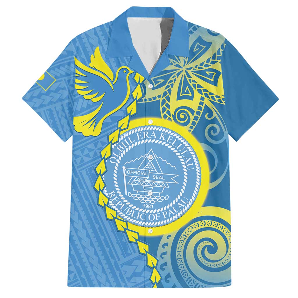 Personalised Palau Independence Day Hawaiian Shirt Belau Coat Of Arms Polynesian Curve Style