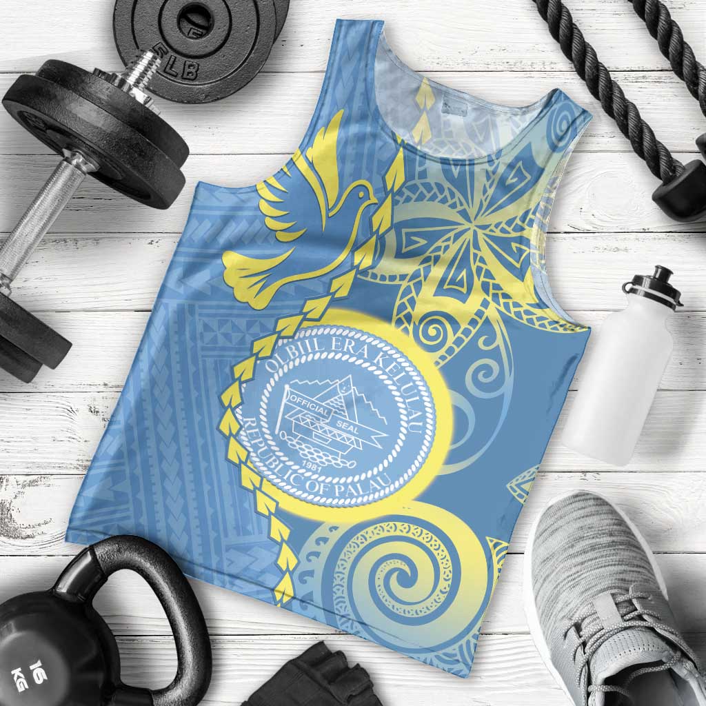 Personalised Palau Independence Day Men Tank Top Belau Coat Of Arms Polynesian Curve Style