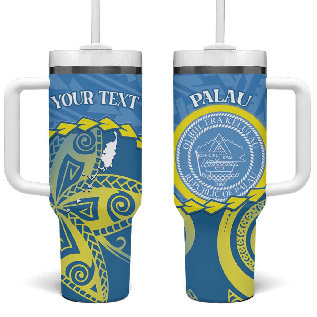 Personalised Palau Independence Day Tumbler With Handle Belau Coat Of Arms Polynesian Curve Style