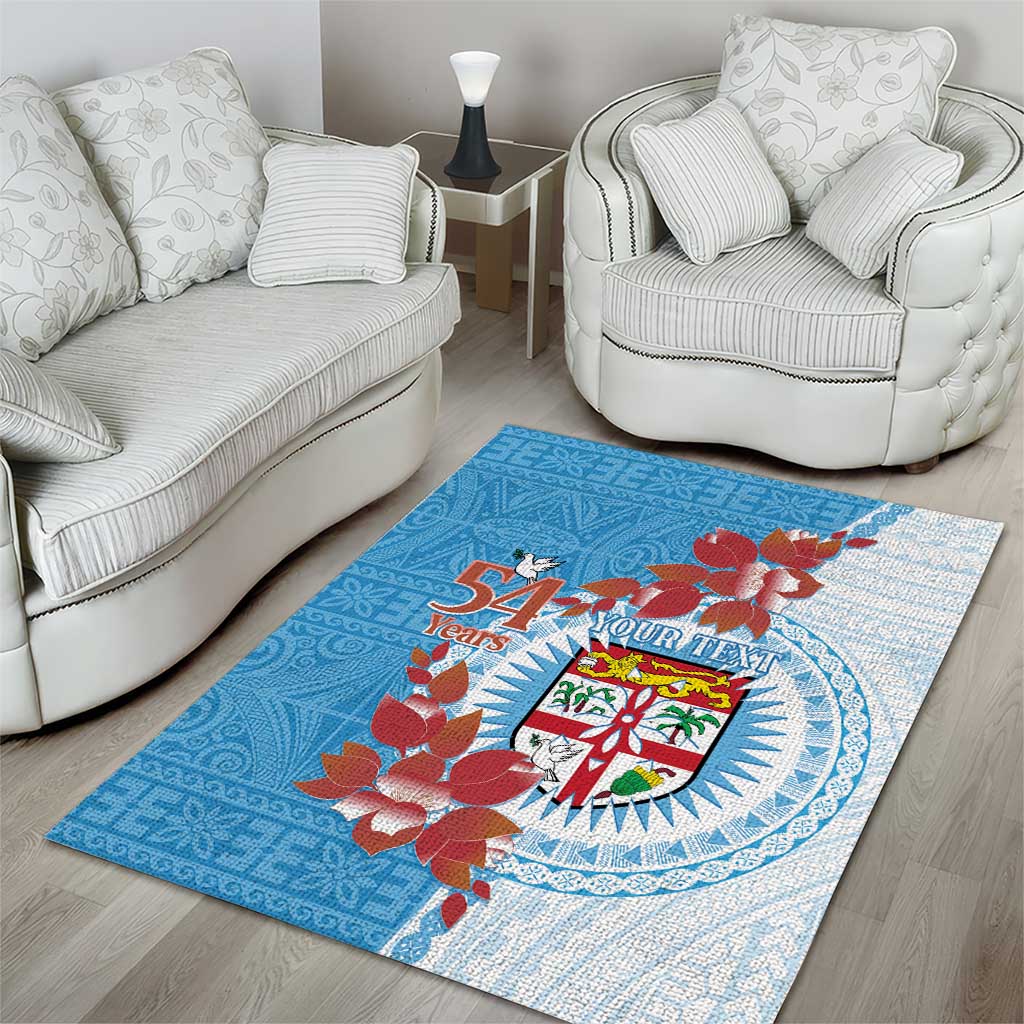 Personalised Fiji Day Area Rug Fijian Tapa Pattern Mix Tagimoucia - Blue Version