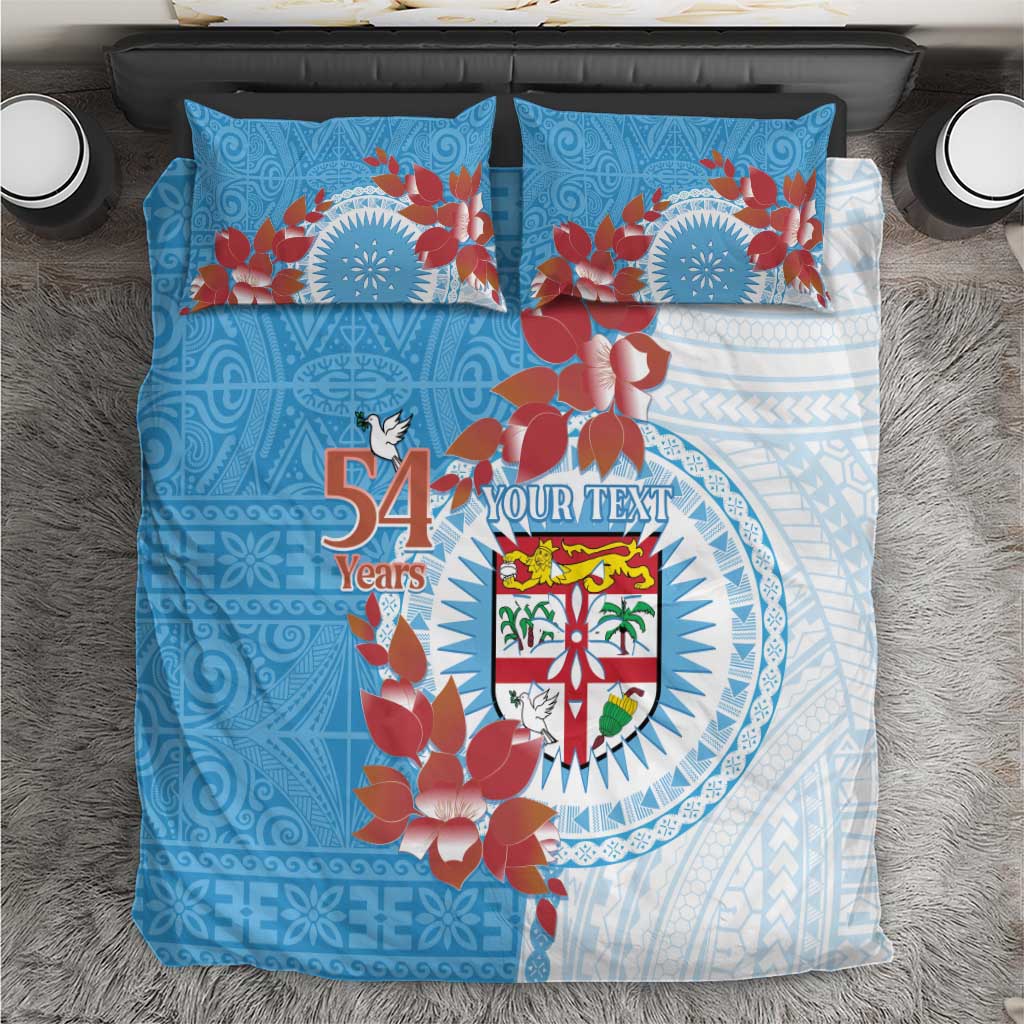 Personalised Fiji Day Bedding Set Fijian Tapa Pattern Mix Tagimoucia - Blue Version