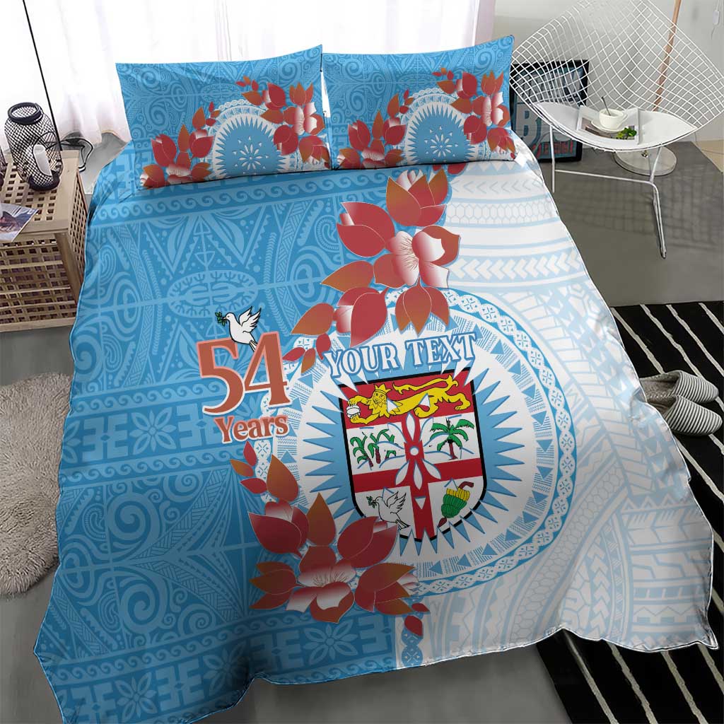 Personalised Fiji Day Bedding Set Fijian Tapa Pattern Mix Tagimoucia - Blue Version