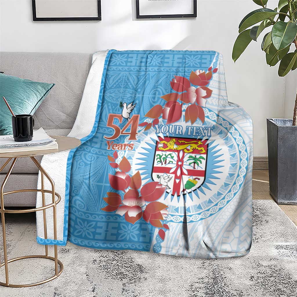 Personalised Fiji Day Blanket Fijian Tapa Pattern Mix Tagimoucia - Blue Version