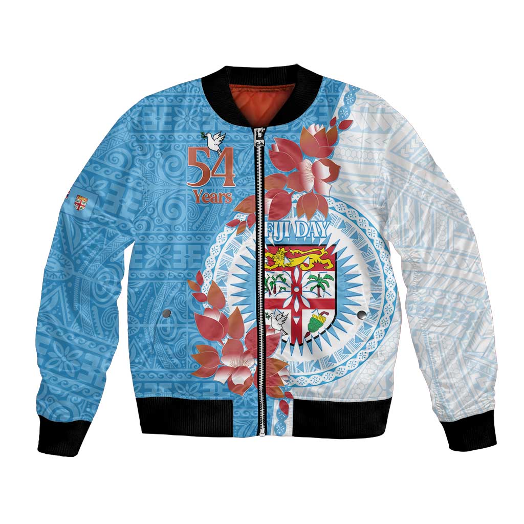 Personalised Fiji Day Bomber Jacket Fijian Tapa Pattern Mix Tagimoucia - Blue Version