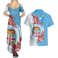 Personalised Fiji Day Couples Matching Summer Maxi Dress and Hawaiian Shirt Fijian Tapa Pattern Mix Tagimoucia - Blue Version LT14 - Polynesian Pride
