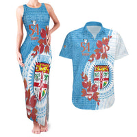 Personalised Fiji Day Couples Matching Tank Maxi Dress and Hawaiian Shirt Fijian Tapa Pattern Mix Tagimoucia - Blue Version LT14 Blue - Polynesian Pride