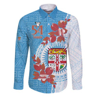 Personalised Fiji Day Family Matching Mermaid Dress and Hawaiian Shirt Fijian Tapa Pattern Mix Tagimoucia - Blue Version LT14 Dad's Shirt - Long Sleeve Blue - Polynesian Pride