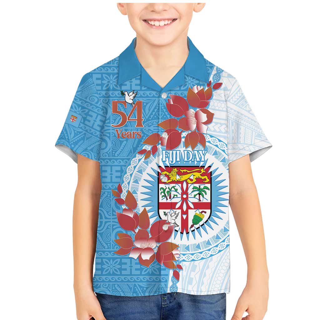 Personalised Fiji Day Family Matching Mermaid Dress and Hawaiian Shirt Fijian Tapa Pattern Mix Tagimoucia - Blue Version LT14 Son's Shirt Blue - Polynesian Pride