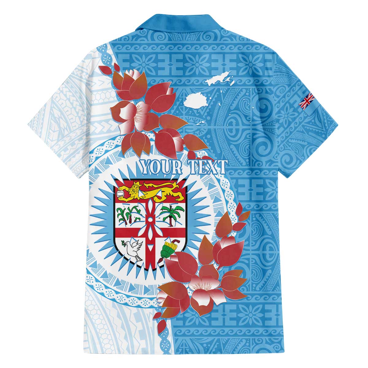 Personalised Fiji Day Family Matching Off The Shoulder Long Sleeve Dress and Hawaiian Shirt Fijian Tapa Pattern Mix Tagimoucia - Blue Version