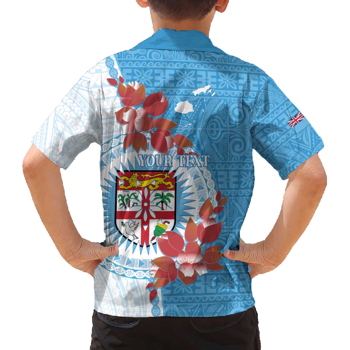 Personalised Fiji Day Family Matching Puletasi and Hawaiian Shirt Fijian Tapa Pattern Mix Tagimoucia - Blue Version LT14 - Polynesian Pride