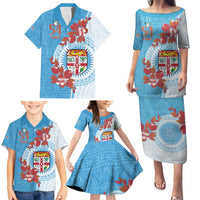 Personalised Fiji Day Family Matching Puletasi and Hawaiian Shirt Fijian Tapa Pattern Mix Tagimoucia - Blue Version LT14 - Polynesian Pride