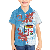 Personalised Fiji Day Family Matching Puletasi and Hawaiian Shirt Fijian Tapa Pattern Mix Tagimoucia - Blue Version LT14 Son's Shirt Blue - Polynesian Pride