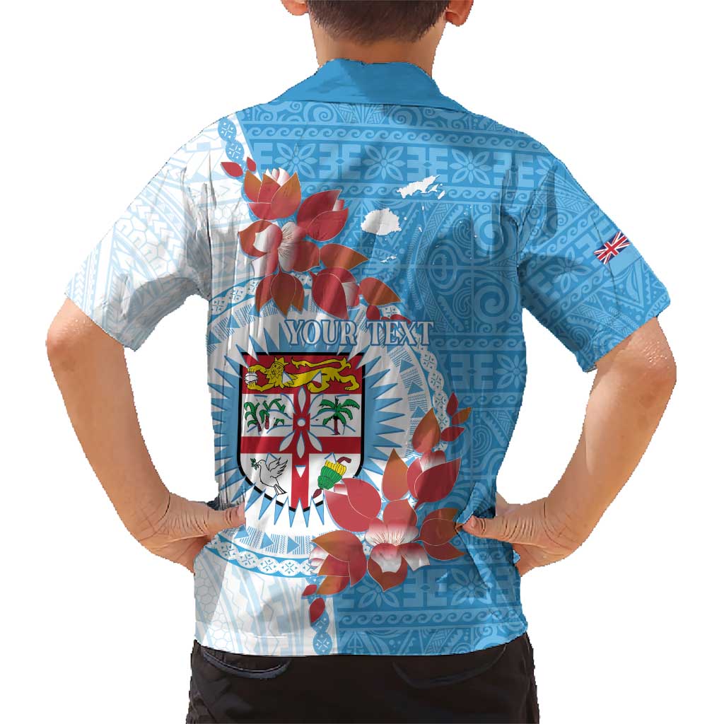 Personalised Fiji Day Family Matching Short Sleeve Bodycon Dress and Hawaiian Shirt Fijian Tapa Pattern Mix Tagimoucia - Blue Version LT14 - Polynesian Pride