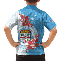 Personalised Fiji Day Family Matching Short Sleeve Bodycon Dress and Hawaiian Shirt Fijian Tapa Pattern Mix Tagimoucia - Blue Version LT14 - Polynesian Pride