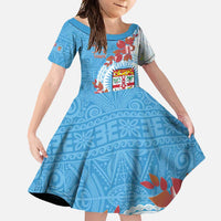 Personalised Fiji Day Family Matching Short Sleeve Bodycon Dress and Hawaiian Shirt Fijian Tapa Pattern Mix Tagimoucia - Blue Version LT14 Daughter's Dress Blue - Polynesian Pride