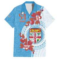 Personalised Fiji Day Family Matching Short Sleeve Bodycon Dress and Hawaiian Shirt Fijian Tapa Pattern Mix Tagimoucia - Blue Version LT14 Dad's Shirt - Short Sleeve Blue - Polynesian Pride