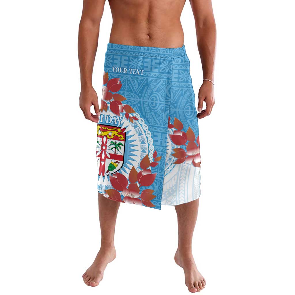 Personalised Fiji Day Lavalava Fijian Tapa Pattern Mix Tagimoucia - Blue Version