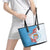 Personalised Fiji Day Leather Tote Bag Fijian Tapa Pattern Mix Tagimoucia - Blue Version