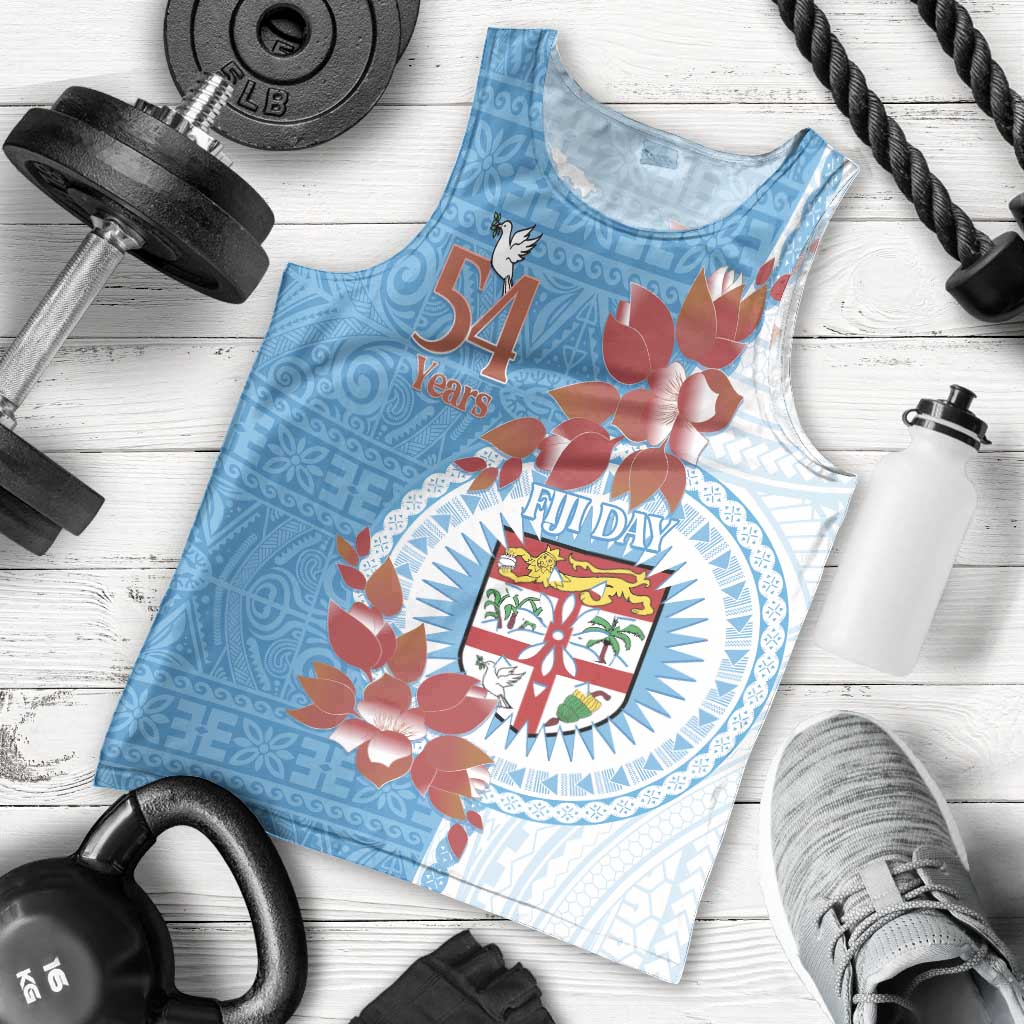 Personalised Fiji Day Men Tank Top Fijian Tapa Pattern Mix Tagimoucia - Blue Version