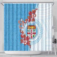 Personalised Fiji Day Shower Curtain Fijian Tapa Pattern Mix Tagimoucia - Blue Version