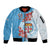 Personalised Fiji Day Sleeve Zip Bomber Jacket Fijian Tapa Pattern Mix Tagimoucia - Blue Version