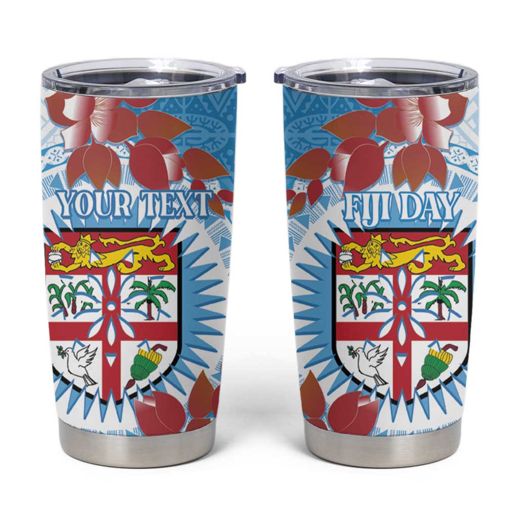 Personalised Fiji Day Tumbler Cup Fijian Tapa Pattern Mix Tagimoucia - Blue Version