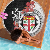 Personalised Fiji Day Beach Blanket Fijian Tapa Pattern Mix Tagimoucia - Black Version