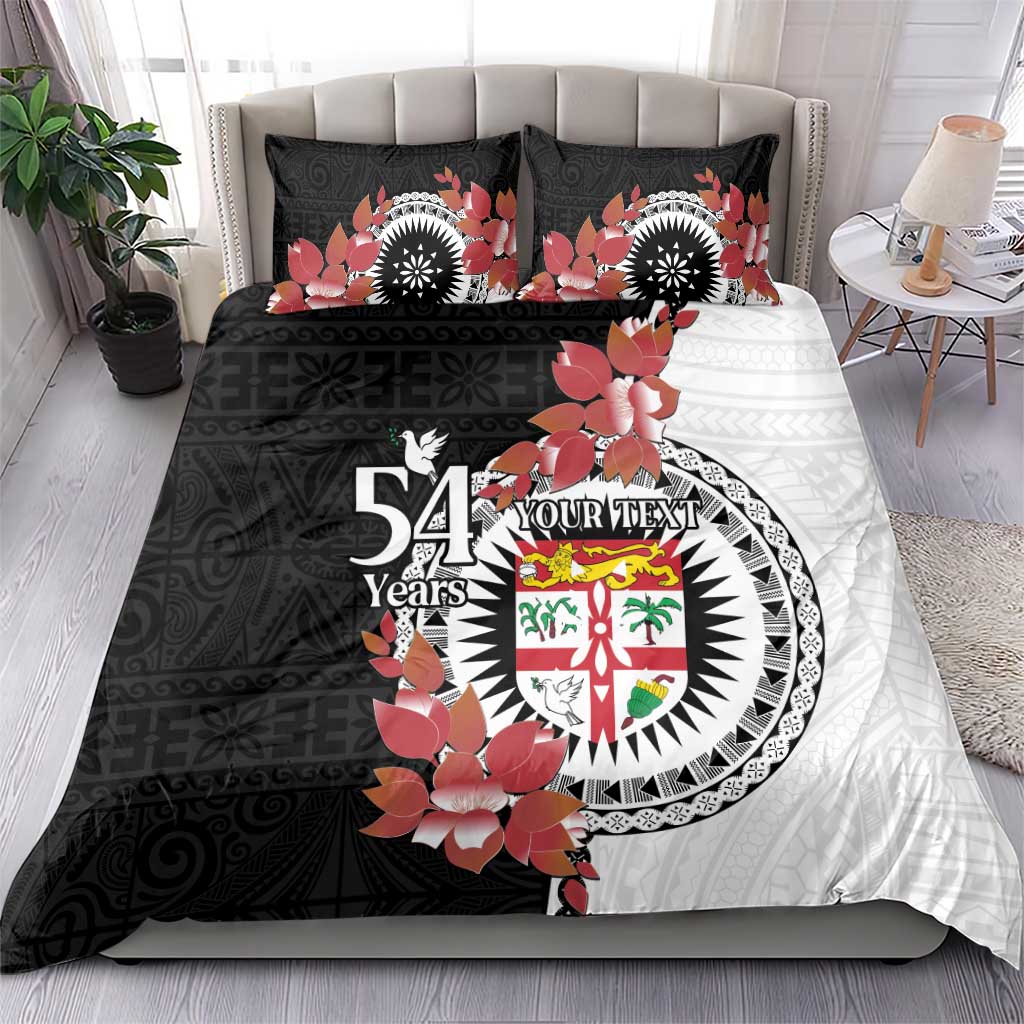 Personalised Fiji Day Bedding Set Fijian Tapa Pattern Mix Tagimoucia - Black Version
