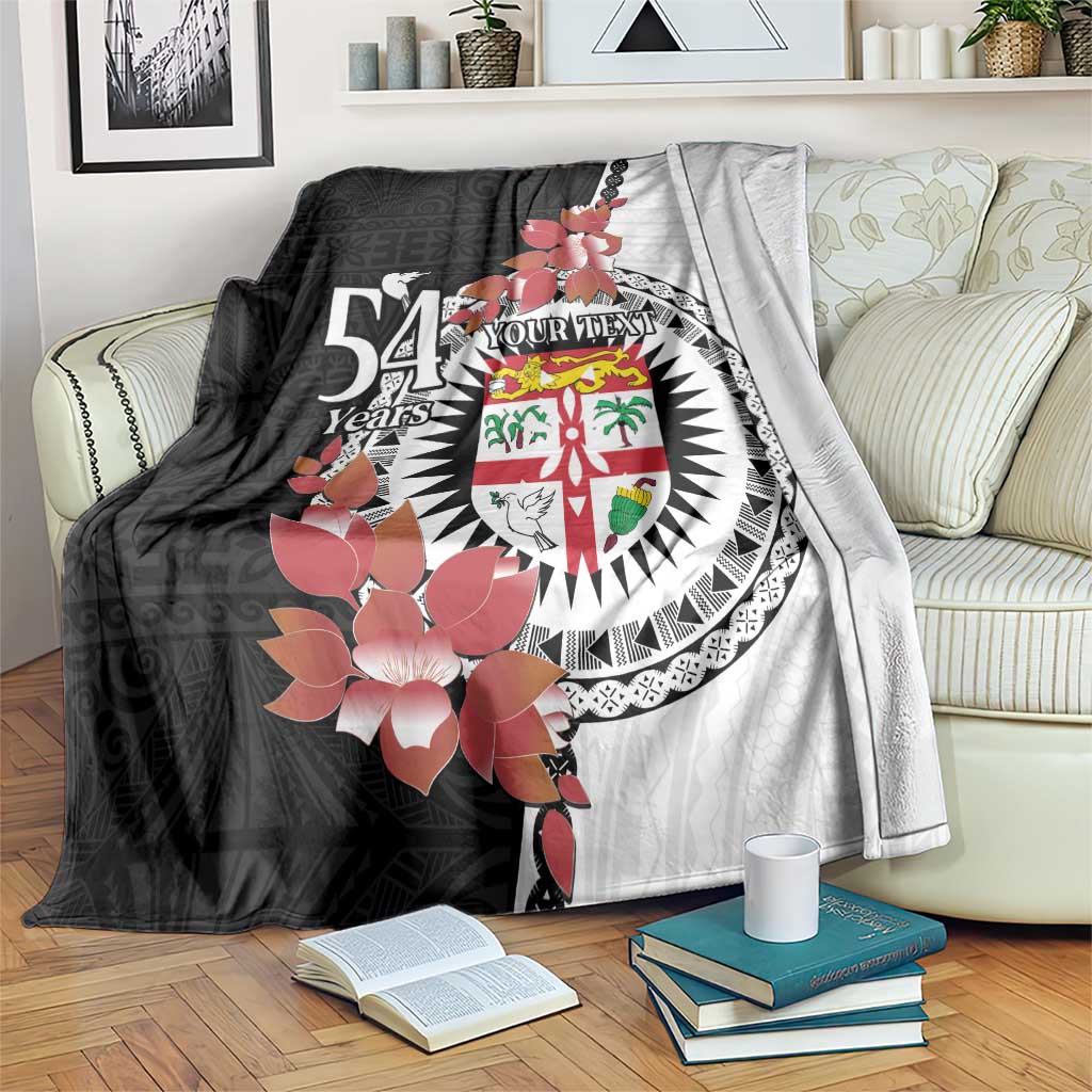 Personalised Fiji Day Blanket Fijian Tapa Pattern Mix Tagimoucia - Black Version