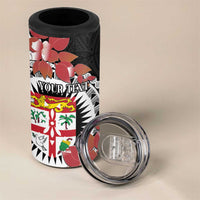 Personalised Fiji Day 4 in 1 Can Cooler Tumbler Fijian Tapa Pattern Mix Tagimoucia - Black Version