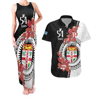 Personalised Fiji Day Couples Matching Tank Maxi Dress and Hawaiian Shirt Fijian Tapa Pattern Mix Tagimoucia - Black Version LT14 Black - Polynesian Pride