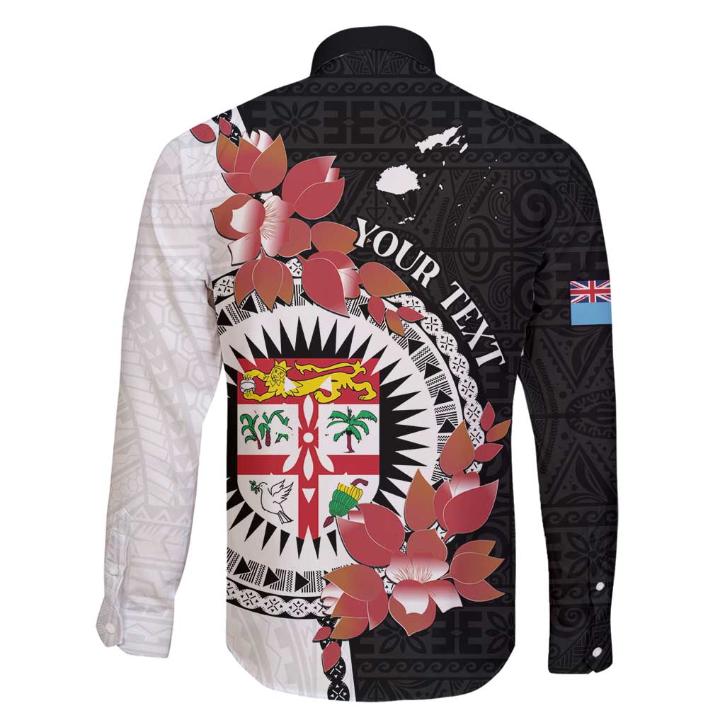 Personalised Fiji Day Family Matching Long Sleeve Bodycon Dress and Hawaiian Shirt Fijian Tapa Pattern Mix Tagimoucia - Black Version LT14 - Polynesian Pride