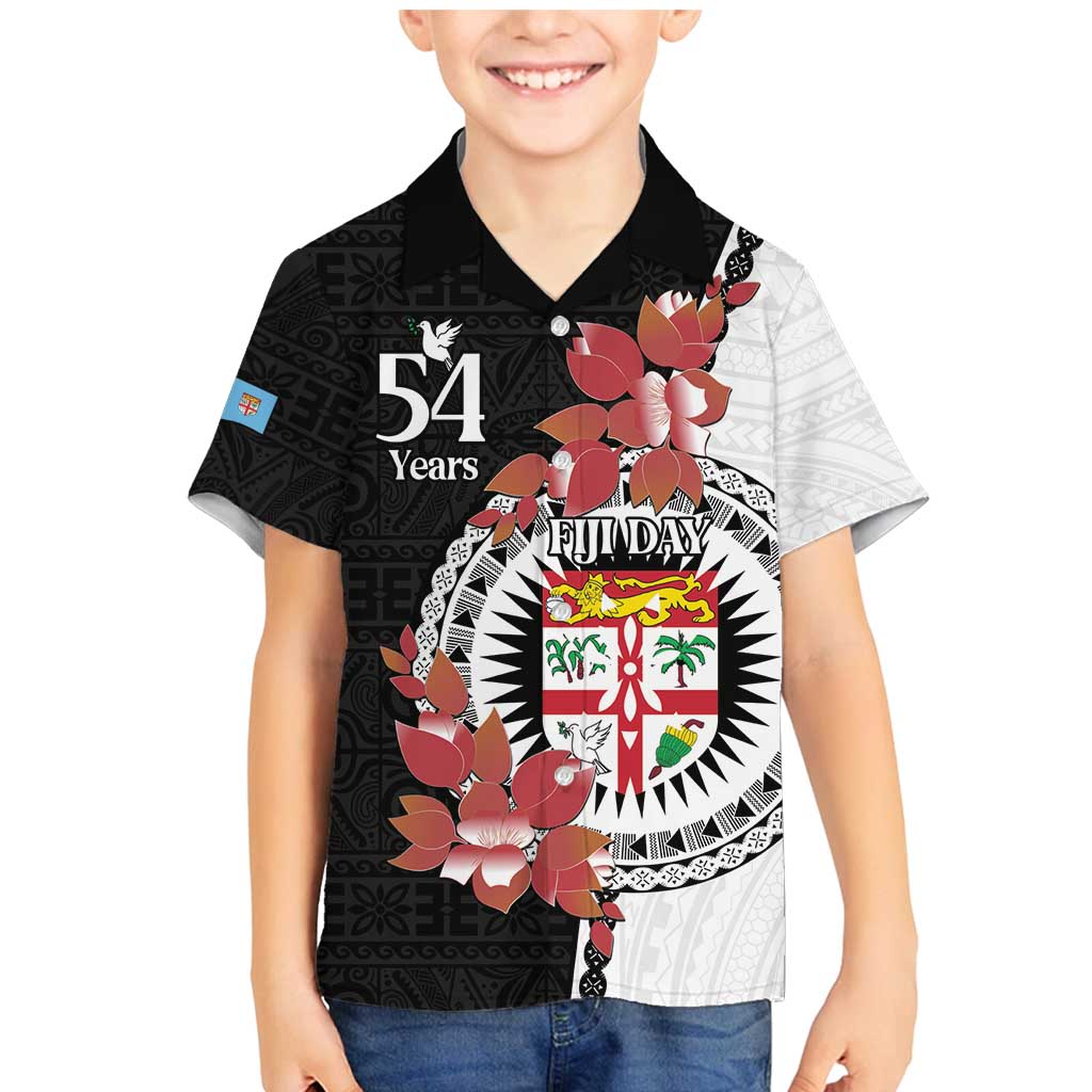 Personalised Fiji Day Family Matching Mermaid Dress and Hawaiian Shirt Fijian Tapa Pattern Mix Tagimoucia - Black Version LT14 Son's Shirt Black - Polynesian Pride