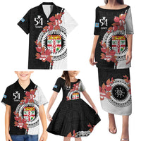 Personalised Fiji Day Family Matching Puletasi and Hawaiian Shirt Fijian Tapa Pattern Mix Tagimoucia - Black Version LT14 - Polynesian Pride