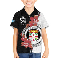 Personalised Fiji Day Family Matching Puletasi and Hawaiian Shirt Fijian Tapa Pattern Mix Tagimoucia - Black Version LT14 Son's Shirt Black - Polynesian Pride