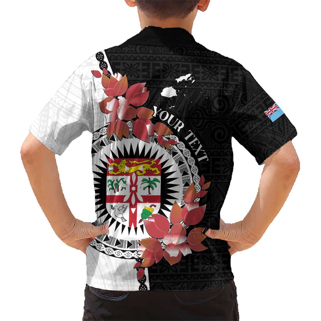 Personalised Fiji Day Family Matching Short Sleeve Bodycon Dress and Hawaiian Shirt Fijian Tapa Pattern Mix Tagimoucia - Black Version LT14 - Polynesian Pride