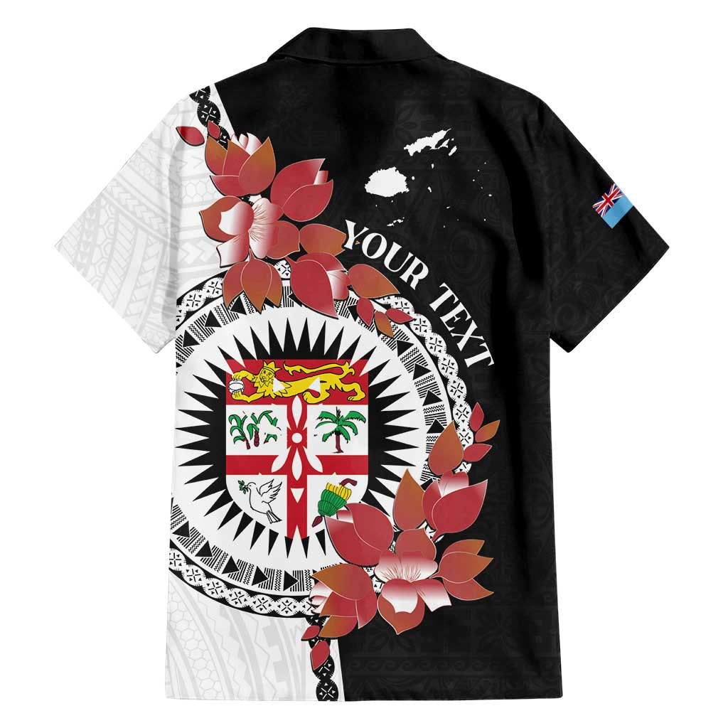 Personalised Fiji Day Family Matching Short Sleeve Bodycon Dress and Hawaiian Shirt Fijian Tapa Pattern Mix Tagimoucia - Black Version LT14 - Polynesian Pride