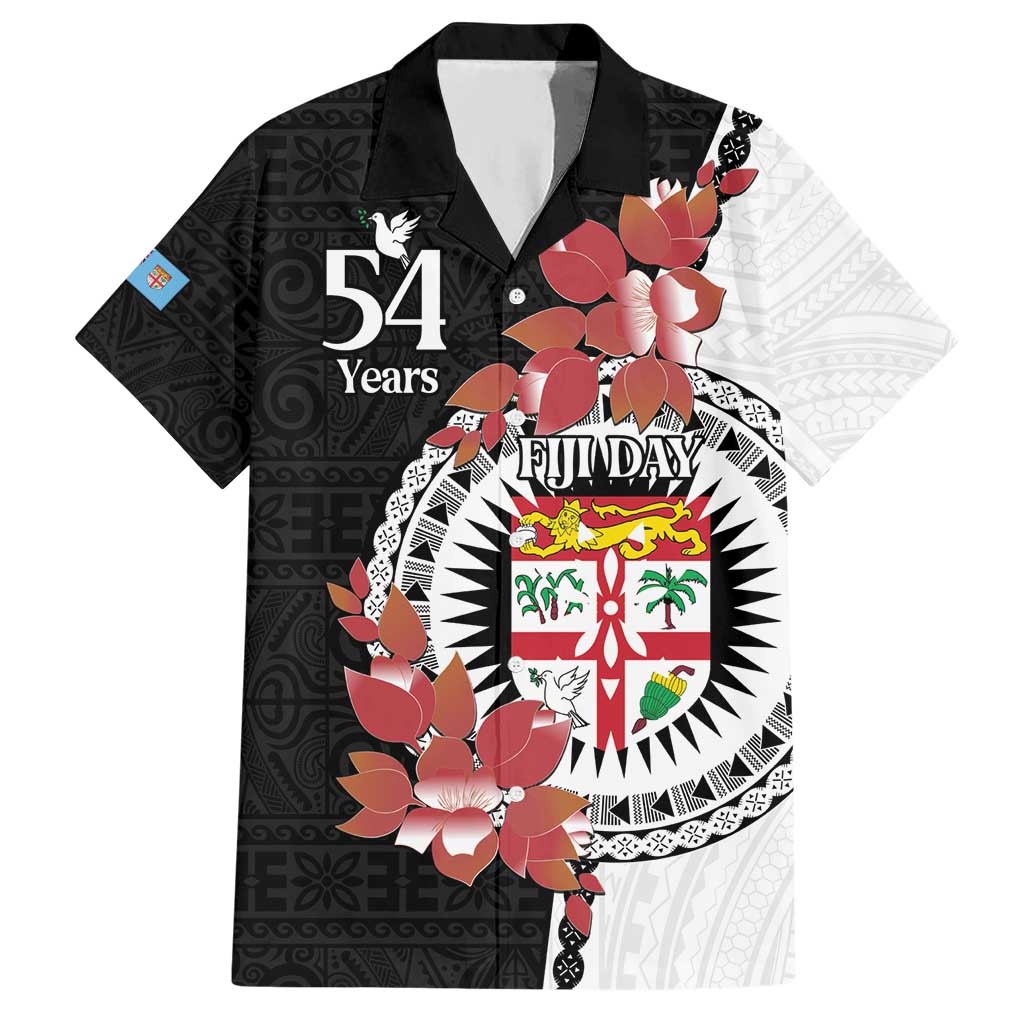 Personalised Fiji Day Hawaiian Shirt Fijian Tapa Pattern Mix Tagimoucia - Black Version