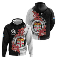 Personalised Fiji Day Hoodie Fijian Tapa Pattern Mix Tagimoucia - Black Version