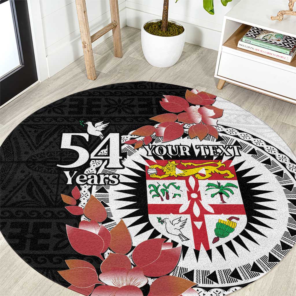 Personalised Fiji Day Round Carpet Fijian Tapa Pattern Mix Tagimoucia - Black Version