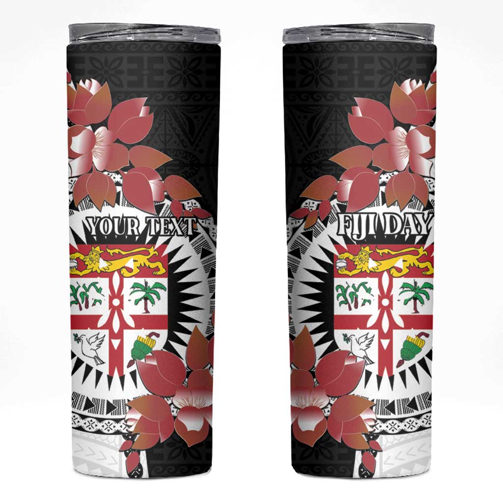 Personalised Fiji Day Skinny Tumbler Fijian Tapa Pattern Mix Tagimoucia - Black Version