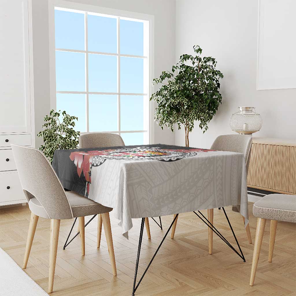 Personalised Fiji Day Tablecloth Fijian Tapa Pattern Mix Tagimoucia - Black Version