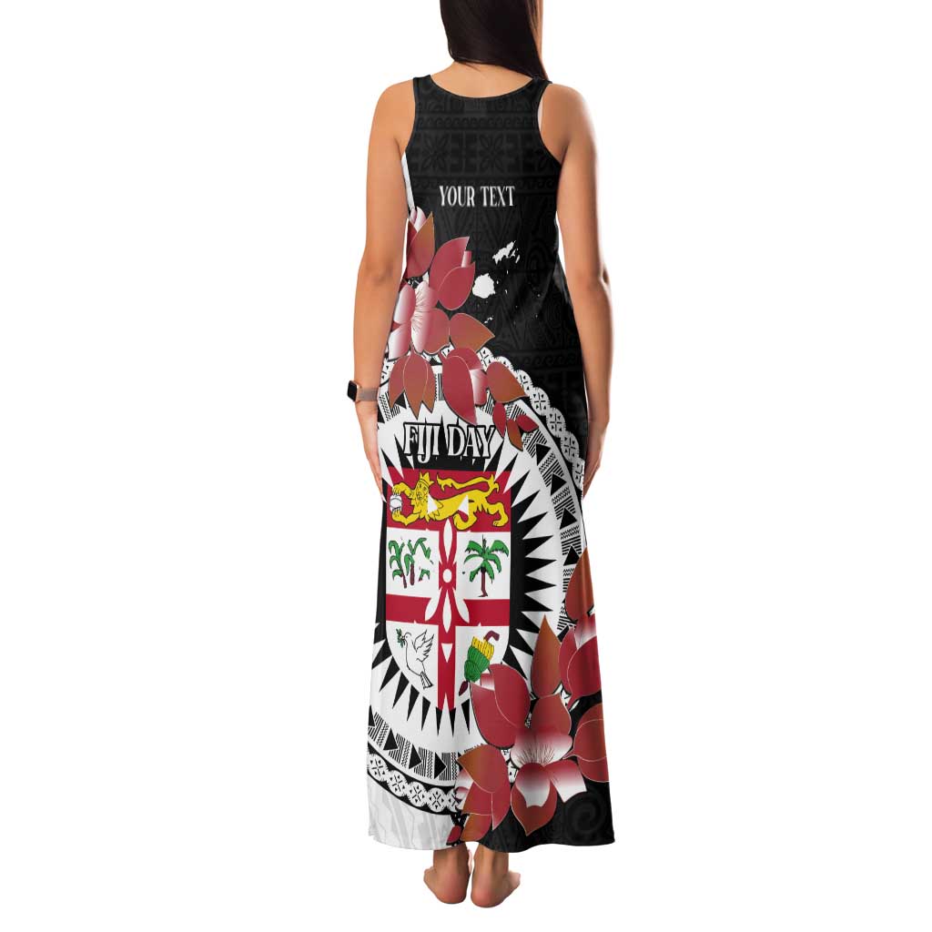 Personalised Fiji Day Tank Maxi Dress Fijian Tapa Pattern Mix Tagimoucia - Black Version