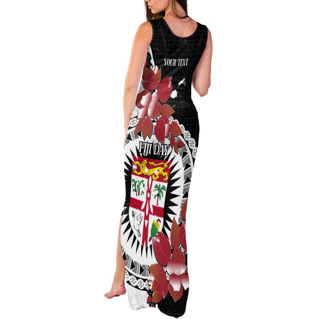 Personalised Fiji Day Tank Maxi Dress Fijian Tapa Pattern Mix Tagimoucia - Black Version