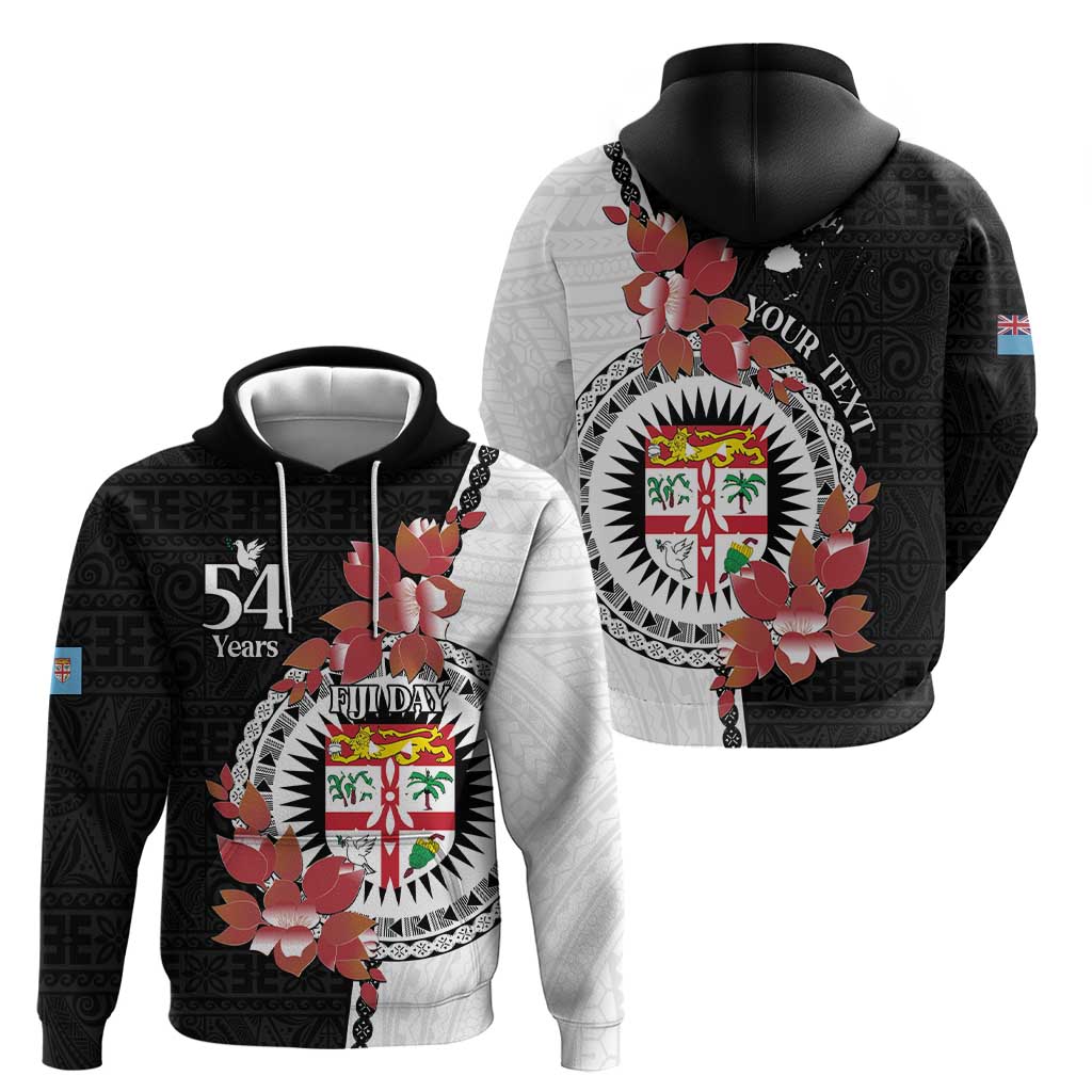 Personalised Fiji Day Zip Hoodie Fijian Tapa Pattern Mix Tagimoucia - Black Version