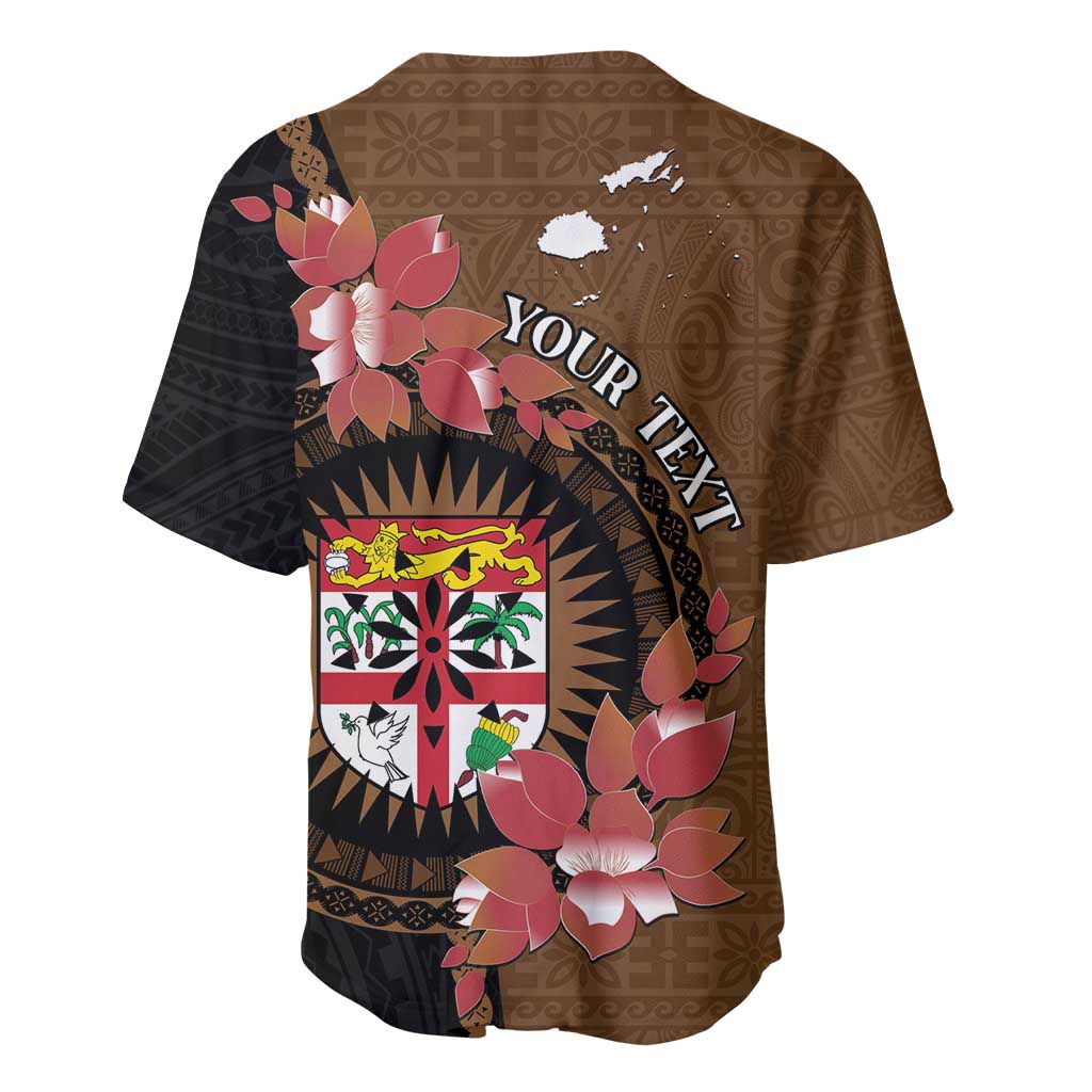 Personalised Fiji Day Baseball Jersey Fijian Tapa Pattern Mix Tagimoucia - Brown Version