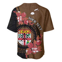 Personalised Fiji Day Baseball Jersey Fijian Tapa Pattern Mix Tagimoucia - Brown Version