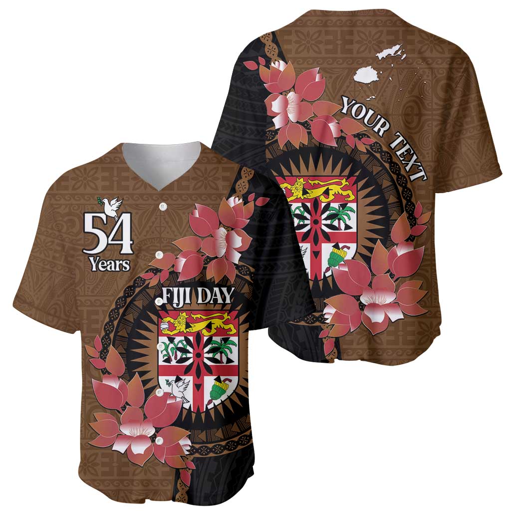 Personalised Fiji Day Baseball Jersey Fijian Tapa Pattern Mix Tagimoucia - Brown Version