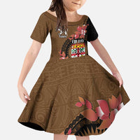 Personalised Fiji Day Family Matching Mermaid Dress and Hawaiian Shirt Fijian Tapa Pattern Mix Tagimoucia - Brown Version LT14 Daughter's Dress Brown - Polynesian Pride
